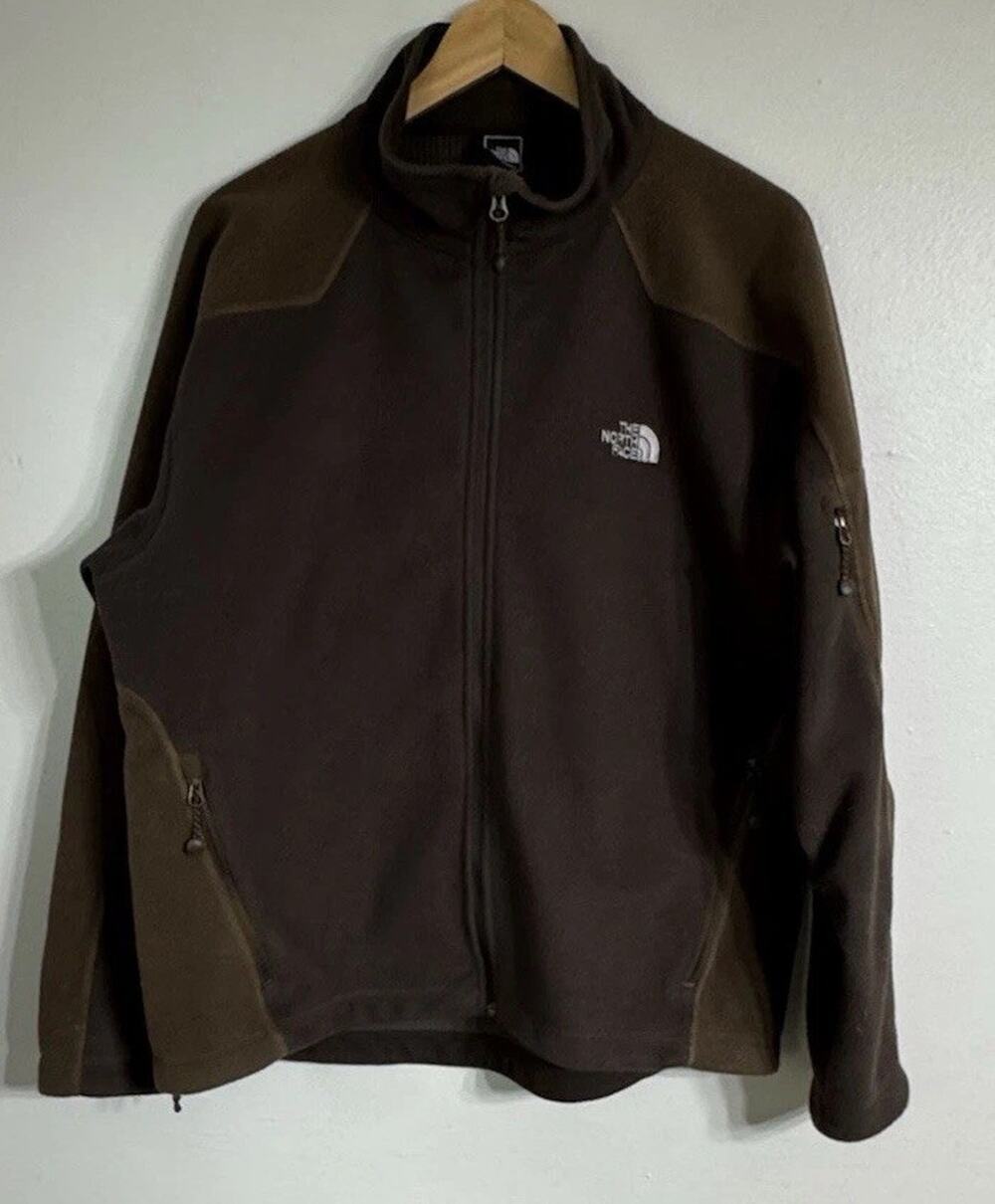 North Face Jacket Mens Large Windfall Fleece Full Zip Brown High Collar Pockets